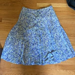Talbots knee length chiffon skirt-blue/green floral pattern